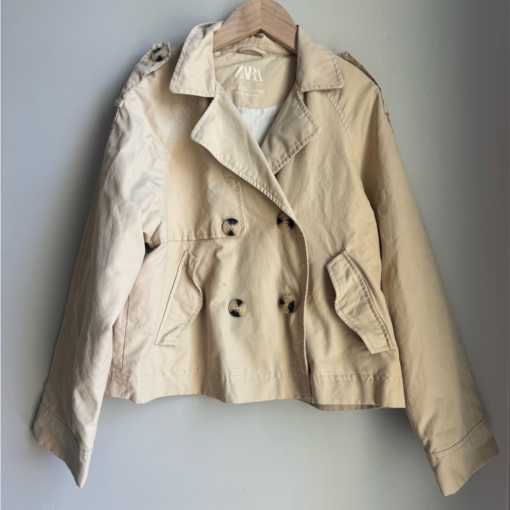 Zara Beige Crop Trench Coat Double Breasted Classic Jacket 9-10 Scandi Neutral